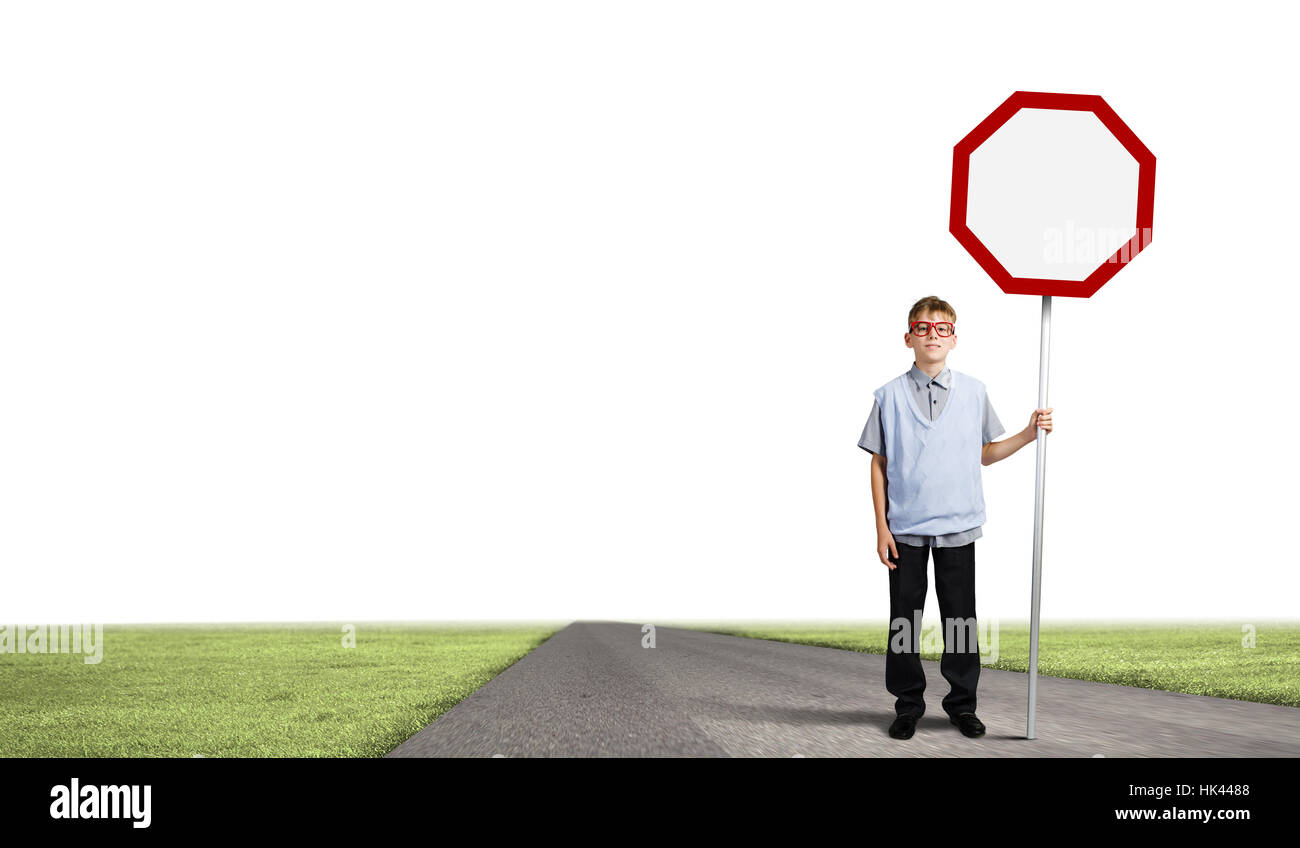 Boy holding blank sign hi-res stock photography and images - Alamy