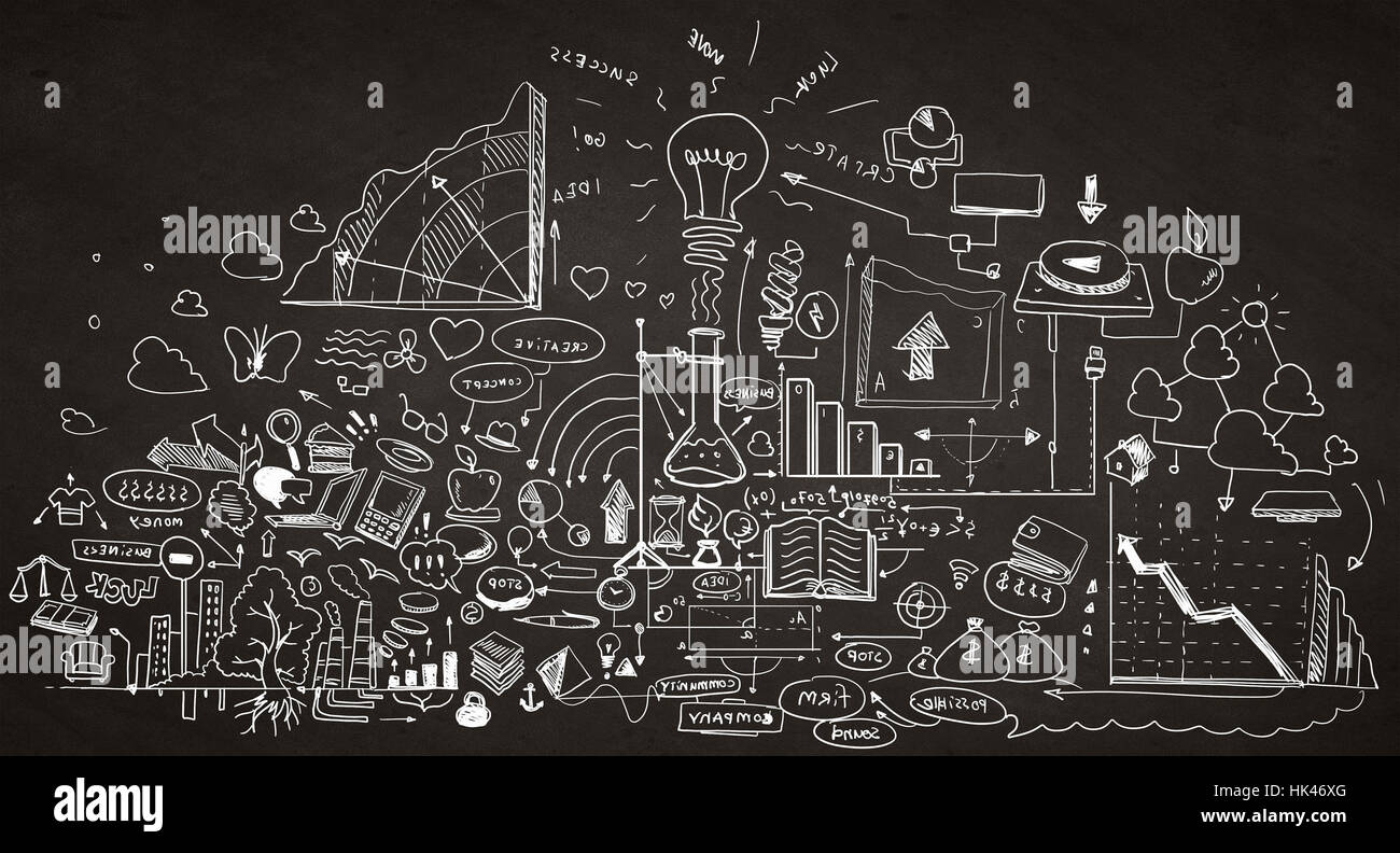 Background image with sketches of plan and startegy Stock Photo - Alamy