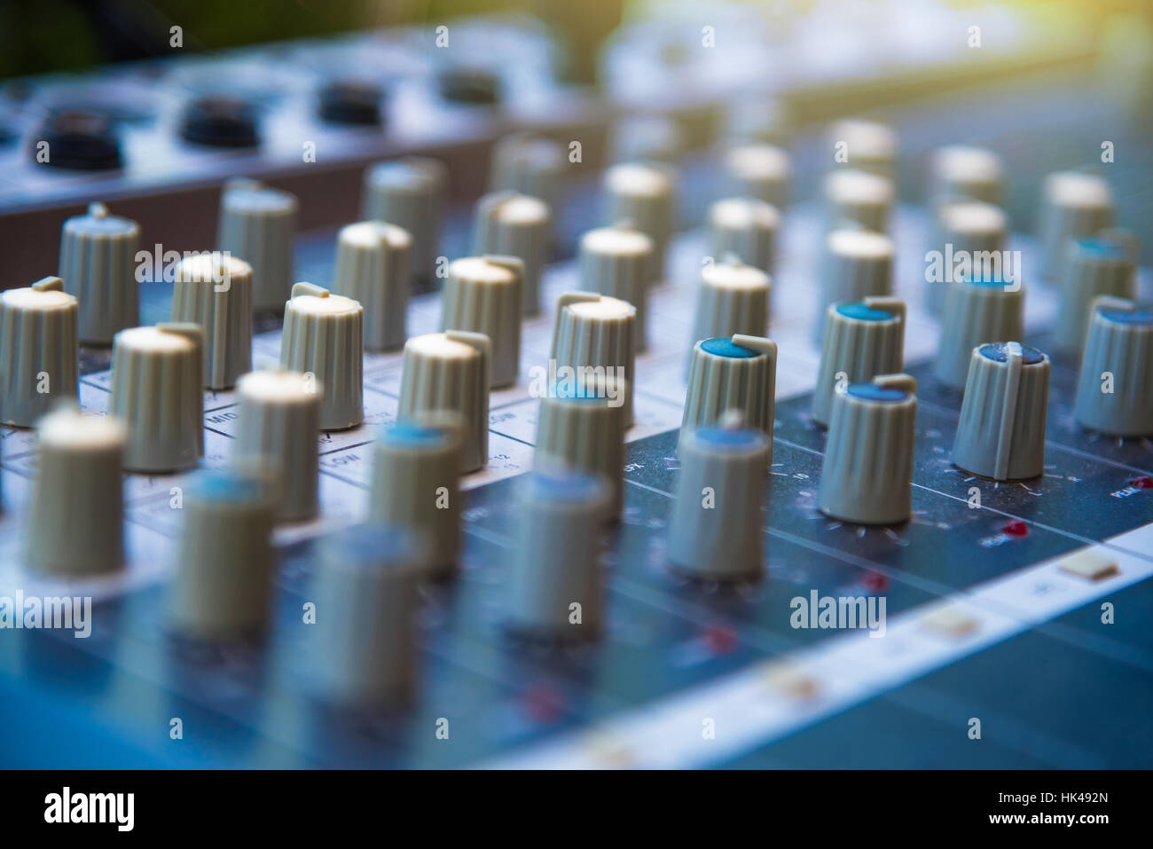 Audio sound mixer khob button board panel&amplifier equipment, sound mixing&engineering concept, selective focus Stock Photo