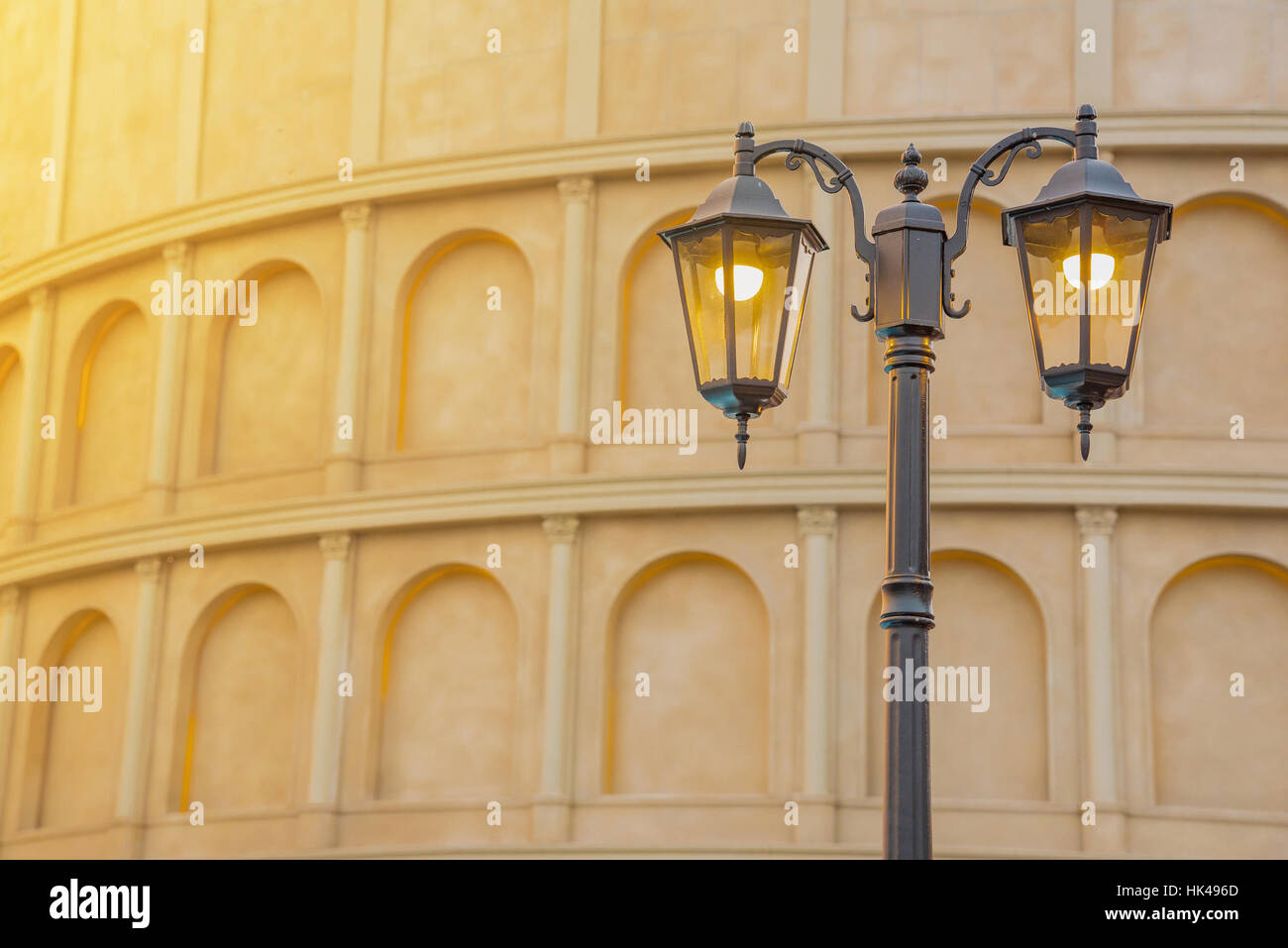 Street Classic Lamp With Ancient Building, Vintage Concept Background Stock Photo