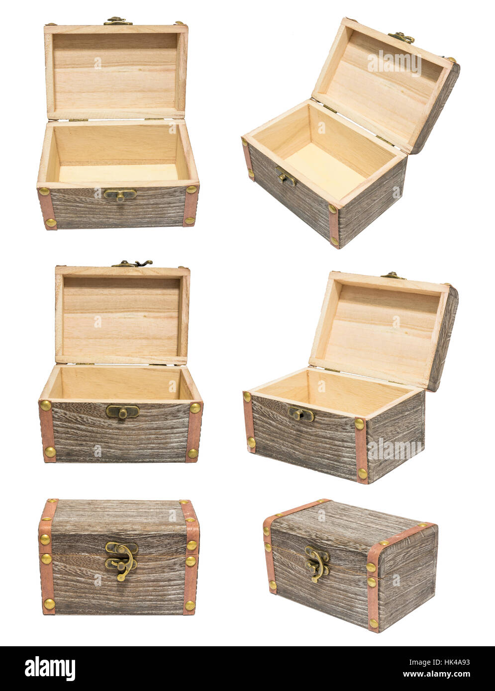Old Vintage Closed/Open Variation Angle Box Wood Crate Chest Isolation on White Stock Photo
