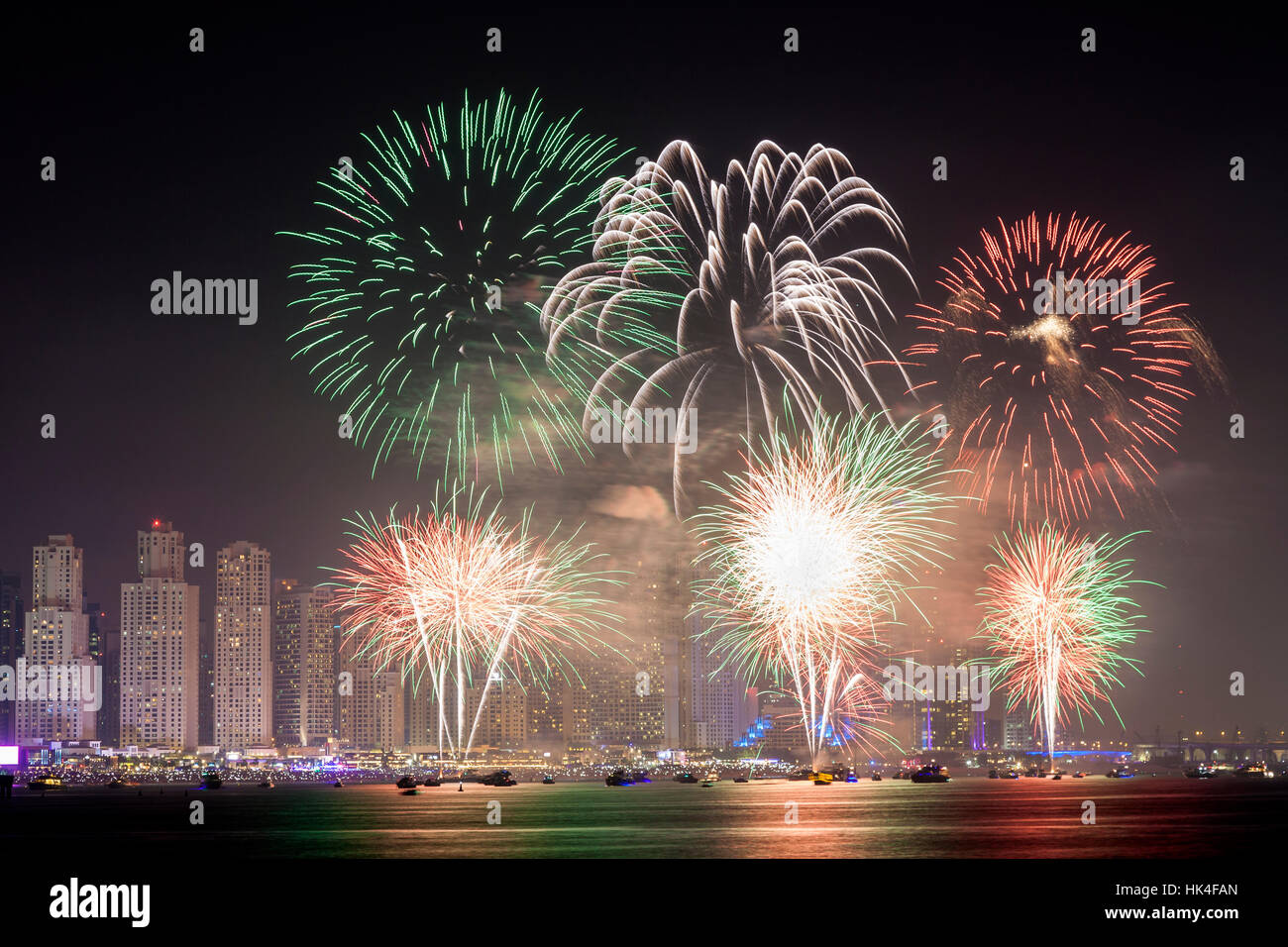 45th UAE National Day celebration fireworks in Dubai Marina Stock Photo