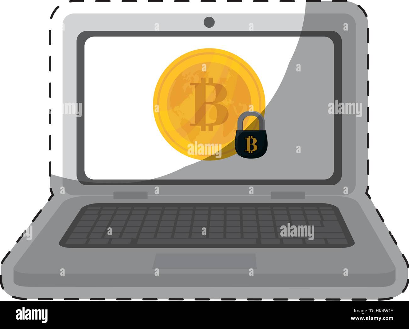 Bitcoin Computer Bank laptop computer and bitcoin currency over white background. colorful ...