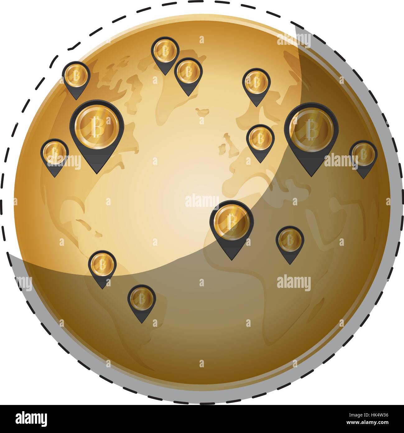 global sphere with bitcoins icon over white background. colorful design ...