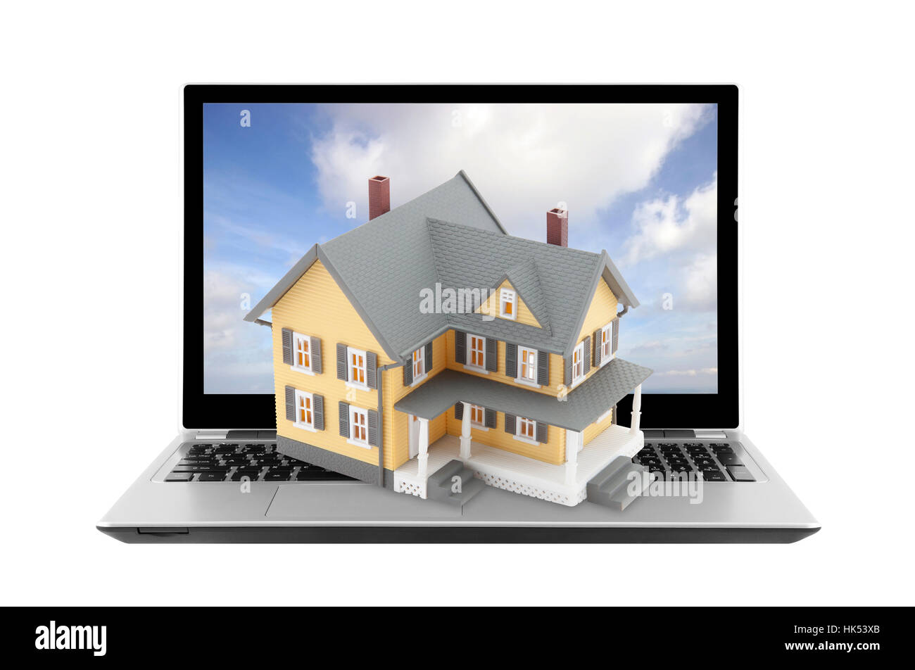 Blue House Building Laptop Notebook Computers Computer Keyboard Pc Stock Photo Alamy