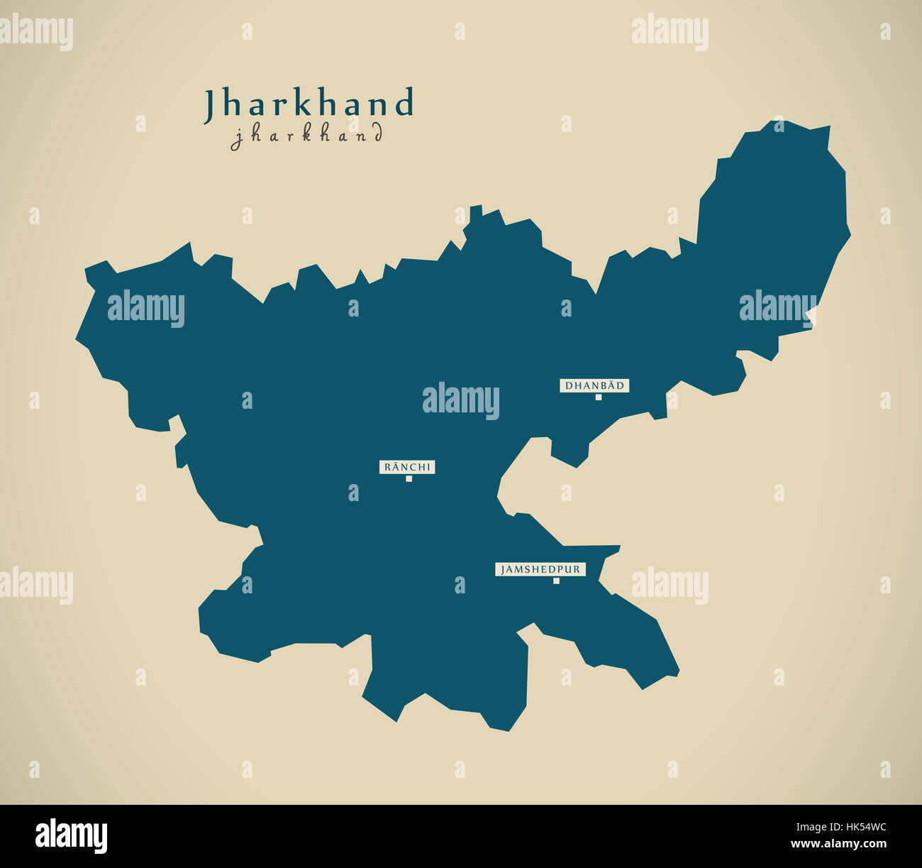 Modern Map - Jharkhand IN India federal state illustration silhouette Stock Photo