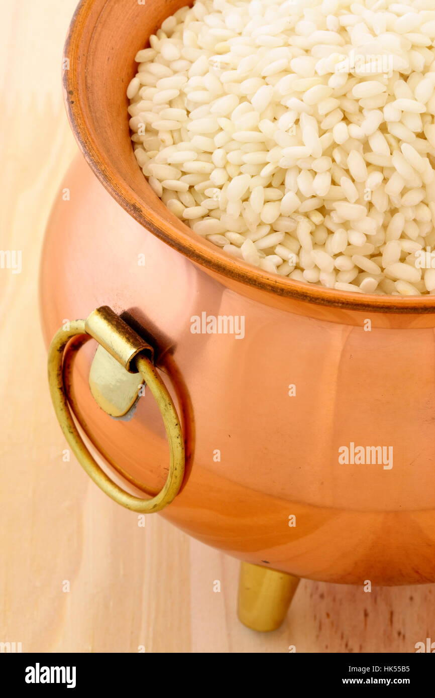 raw arborio rice used to make risotto, one of the most famous and