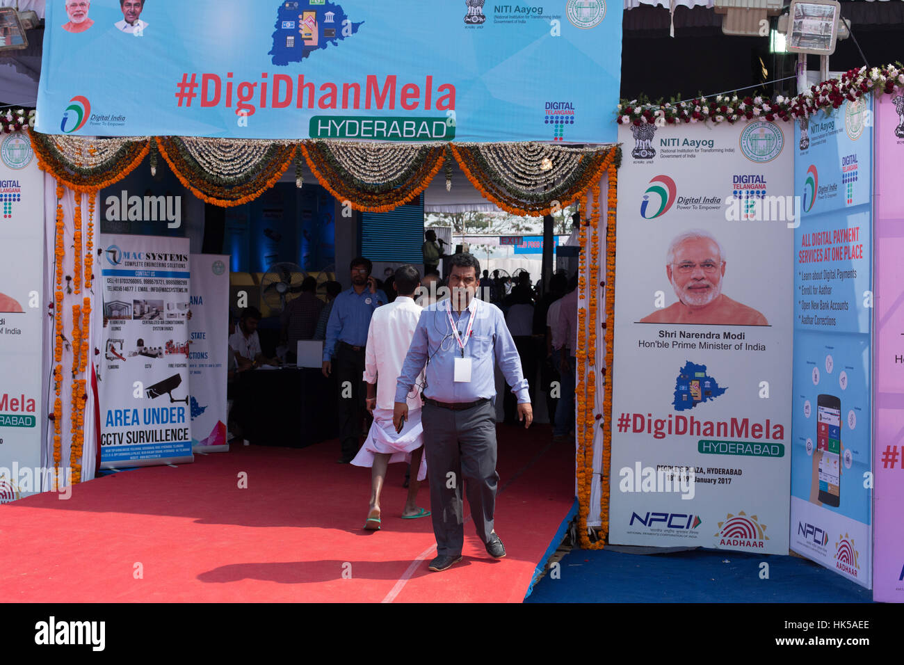 HYDERABAD, INDIA - JANUARY 19,2017 Visitors at Digi Dhan Mela at People's Plaza in Hyderabad.The two day mela is a joint initiative by Telangana State Stock Photo