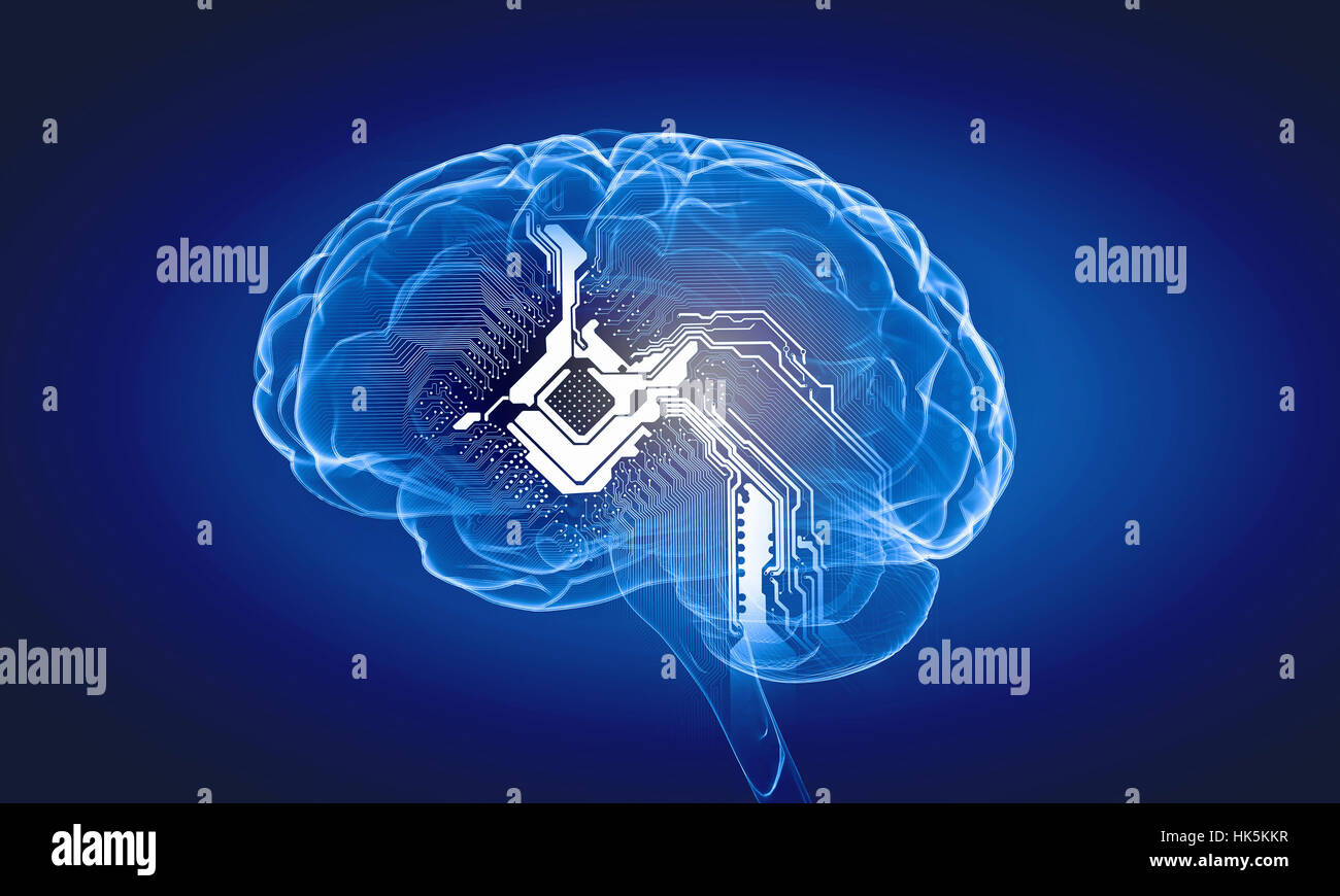 Science image with human brain on blue background Stock Photo - Alamy