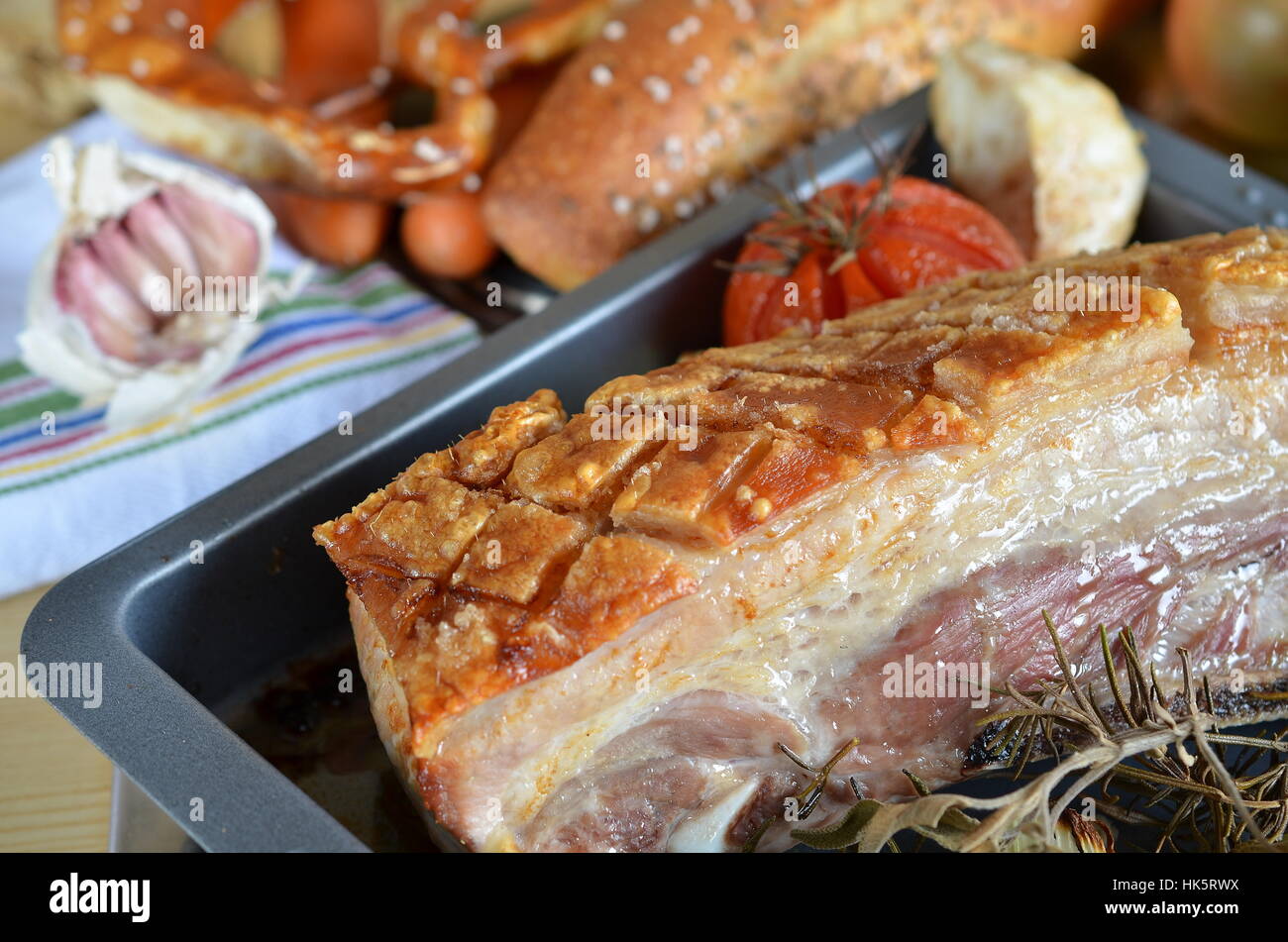 rind, crisped, crisp, pork, roast, fry, food, aliment, party, celebration, Stock Photo