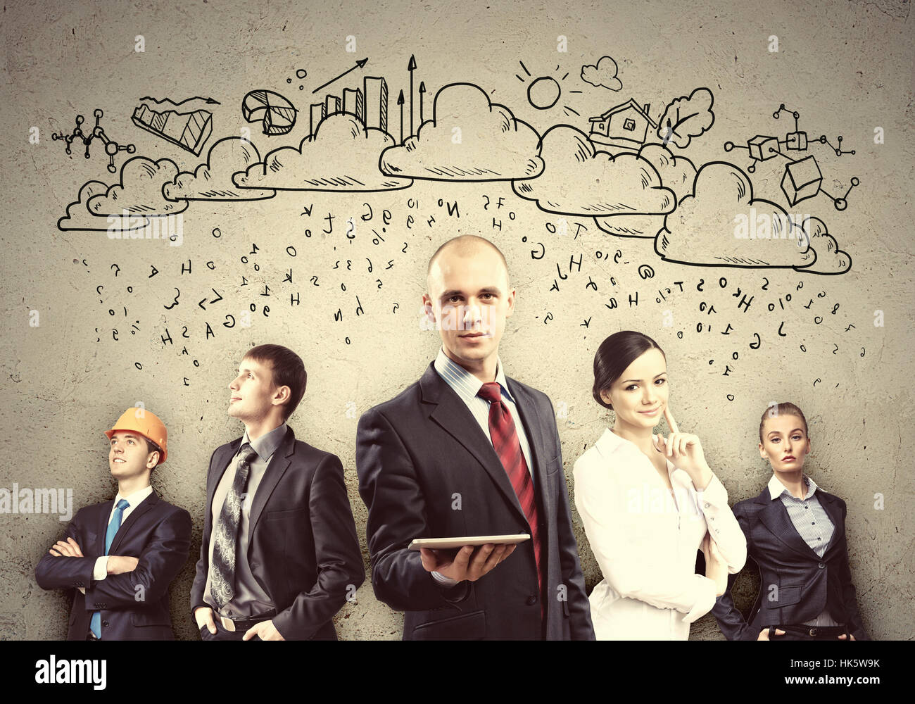 Image of young businesspeople team. Collage background Stock Photo - Alamy