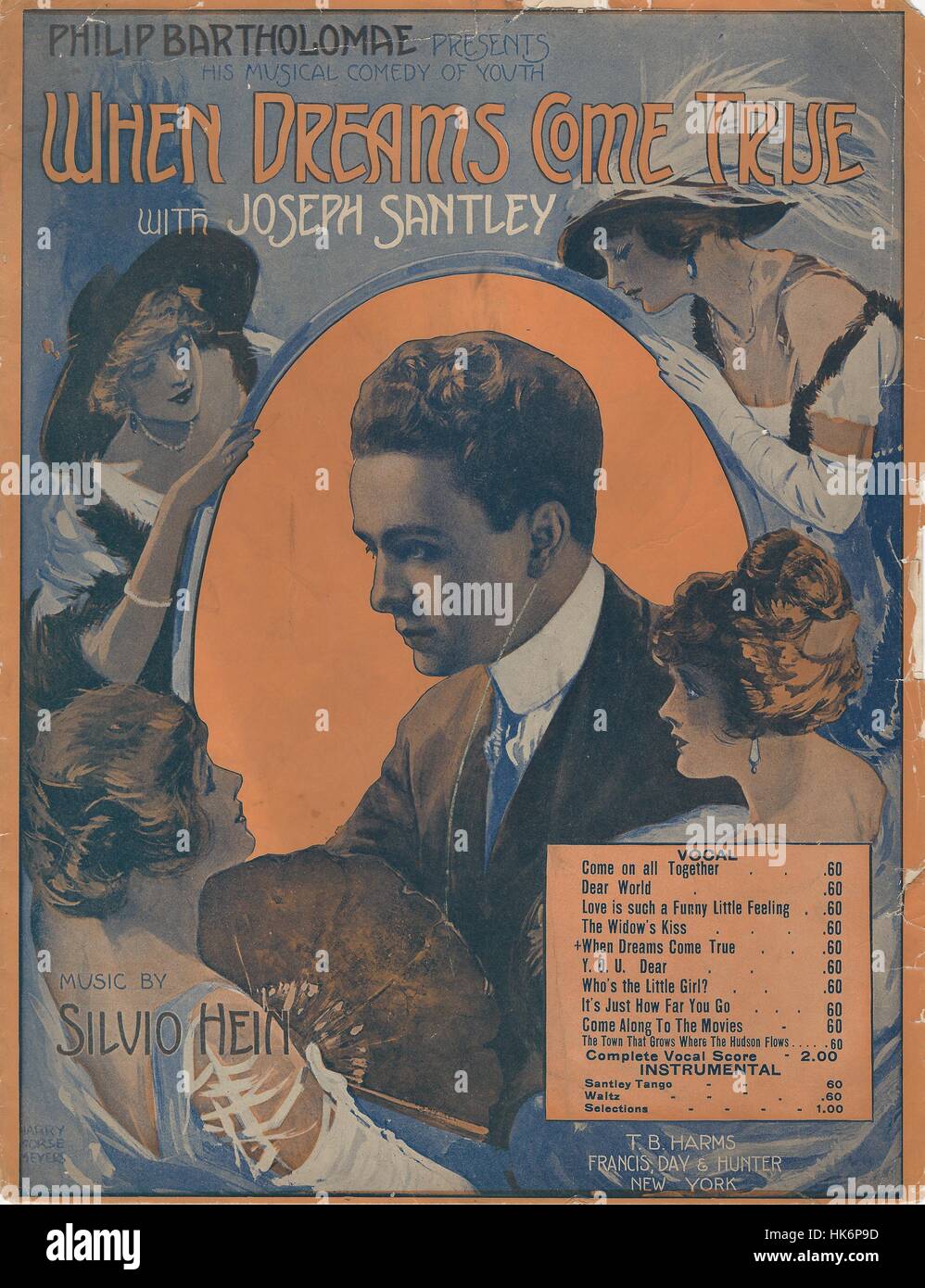 'When Dreams Come True' 1913 Musical Sheet Music Cover Stock Photo