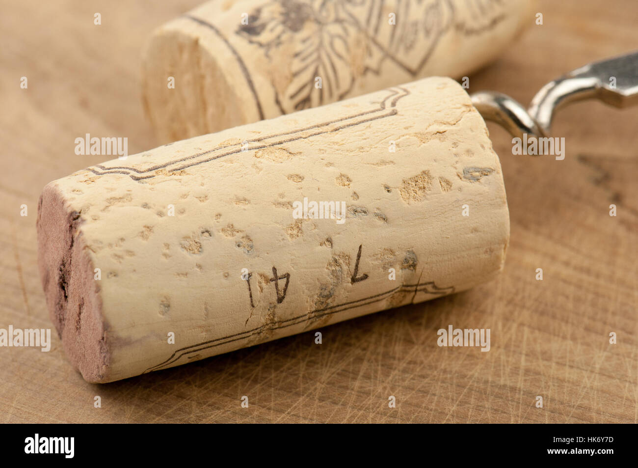 Corkscrew and corks Stock Photo