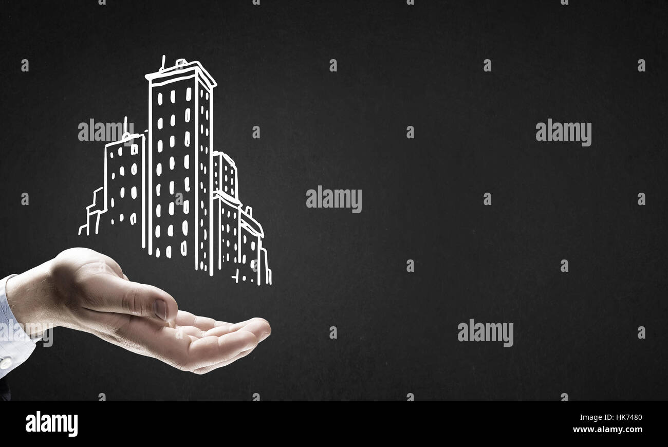 Abstract Hand Building Close up of hand and drawn building model in palm Stock Photo - Alamy