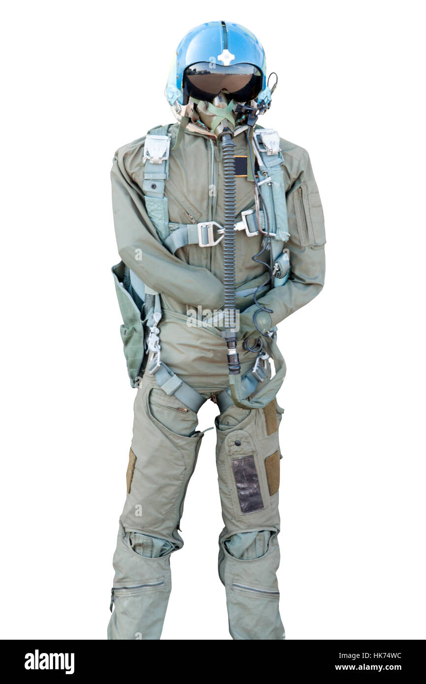 Mannequins wearing Military pilot flight suit Or G suit on Isolated on white with work paths Stock Photo