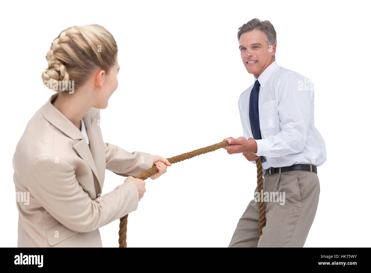 Woman pulling man tie Cut Out Stock Images & Pictures - Alamy