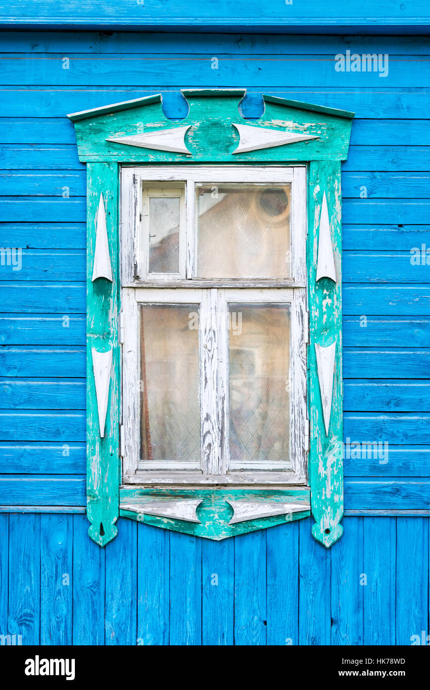Detail of a window of a traditional wooden house in Suzdal, Golden ring,  Russia Stock Photo
