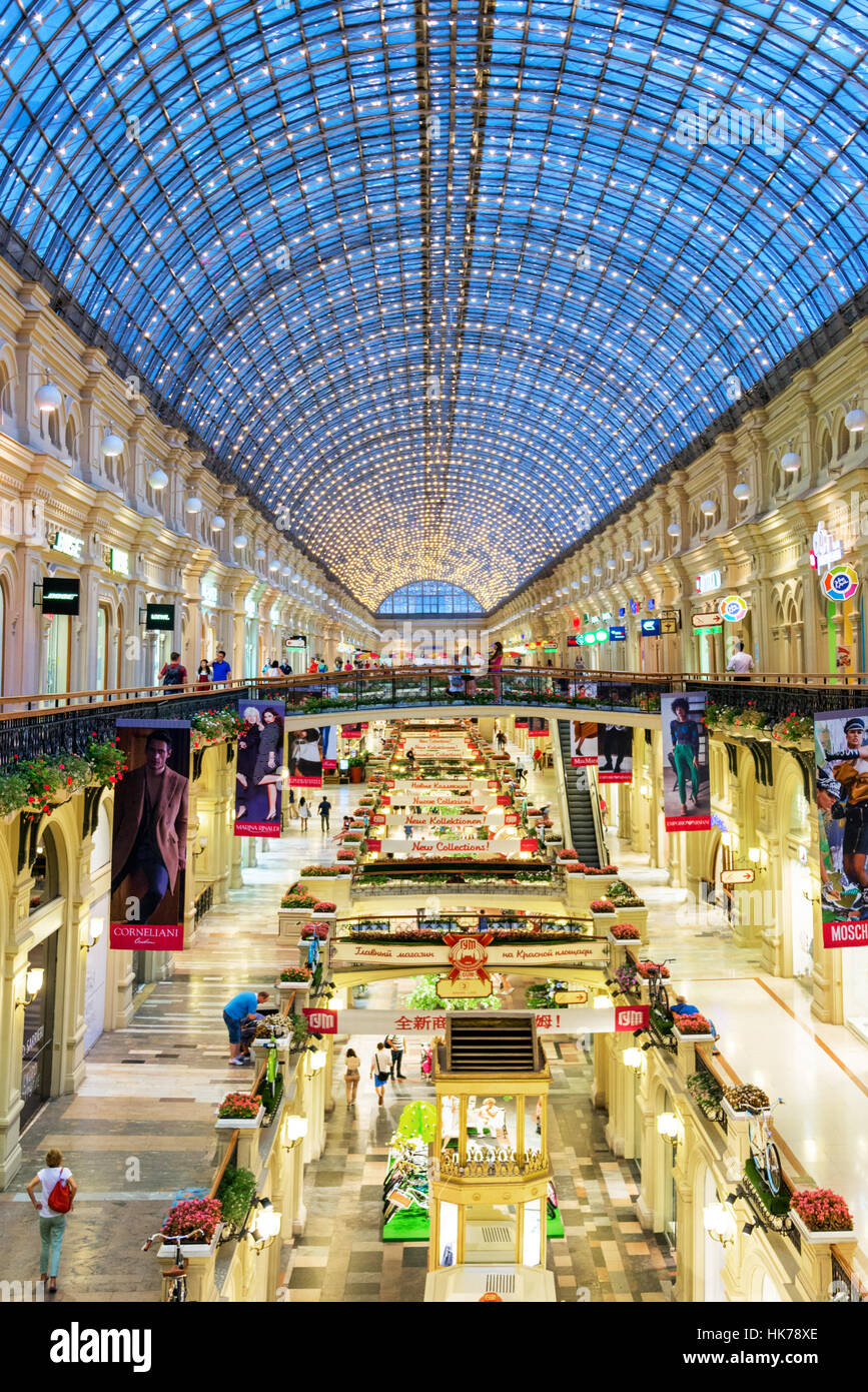 Interior of Gum department store on Red Square, Moscow Russia Stock Photo