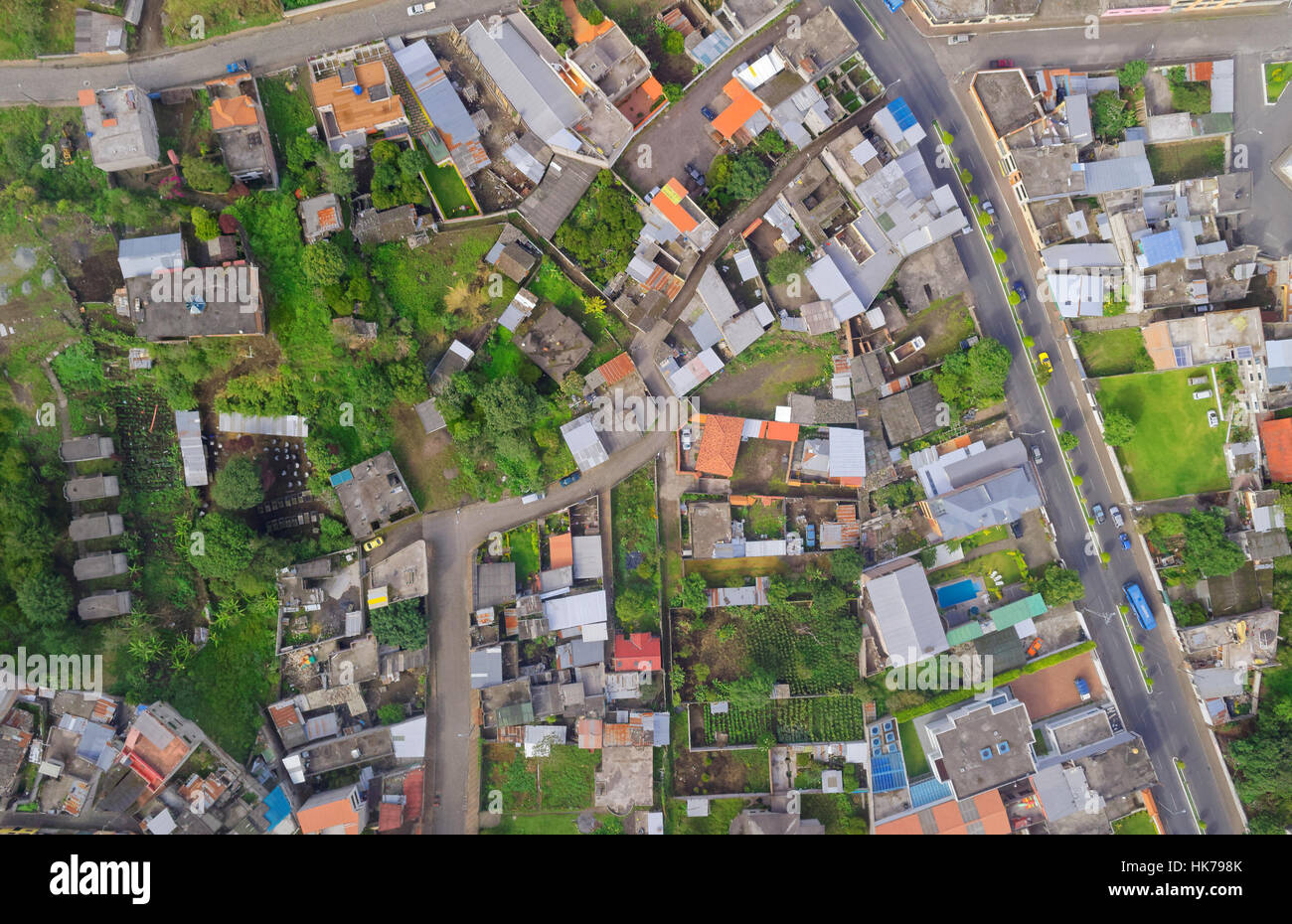 Urban City Aerial Panorama View Of Banos De Agua Santa Tungurahua Province South America Stock Photo