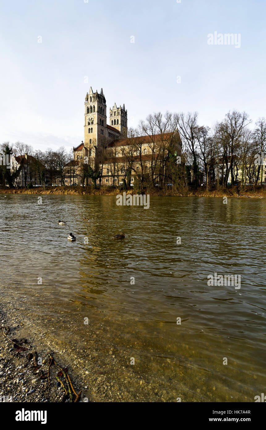 church, holiday, vacation, holidays, vacations, bavaria, munich, river, water, Stock Photo