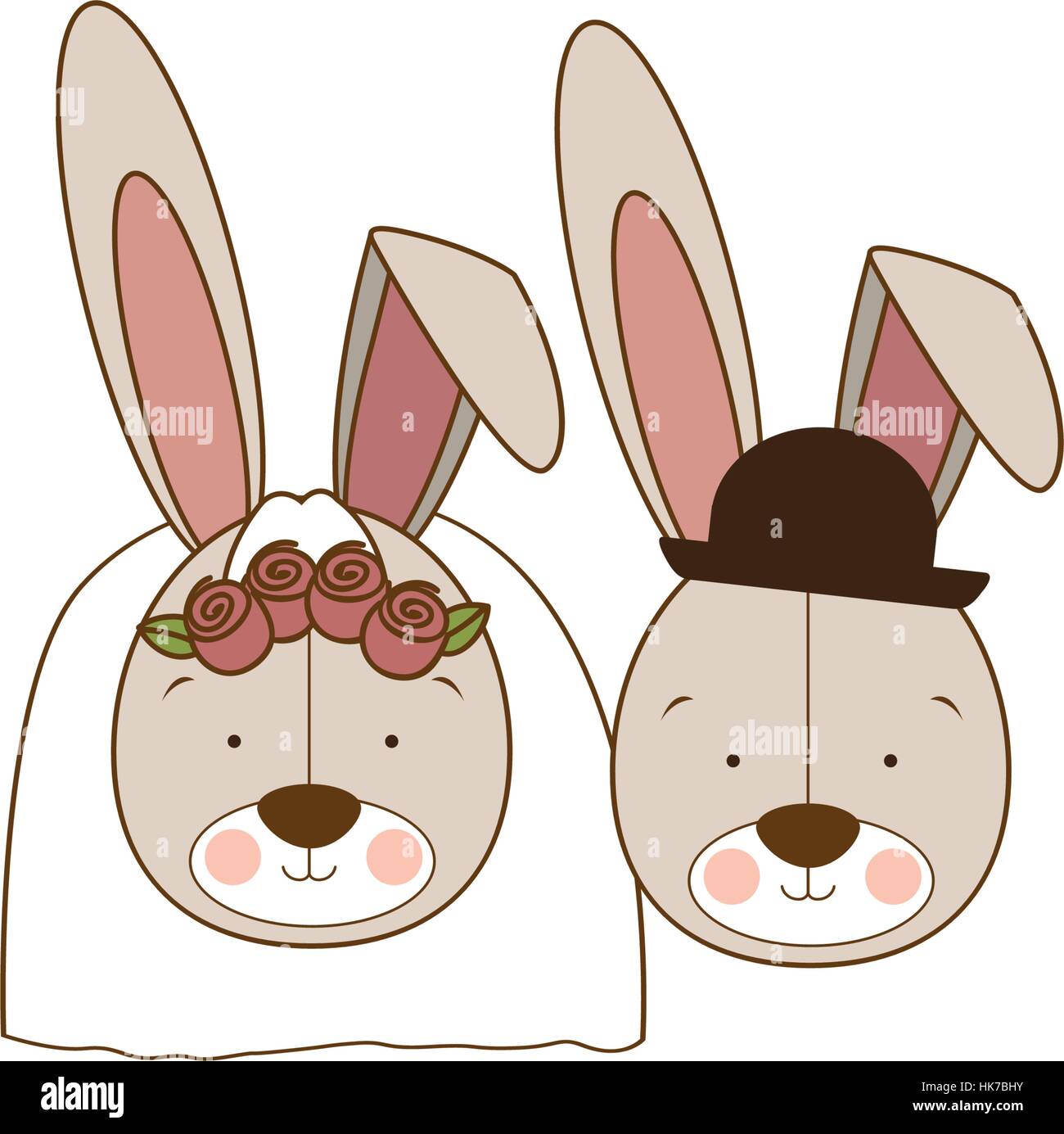 Married Rabbit color silhouette with faces couple of married rabbits vector ...