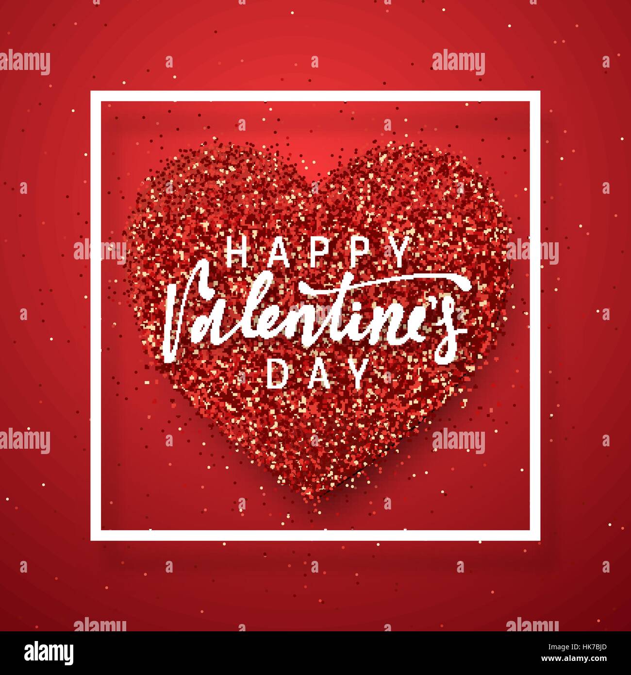 Happy Valentines Day lettering greeting card on red bright heart ...