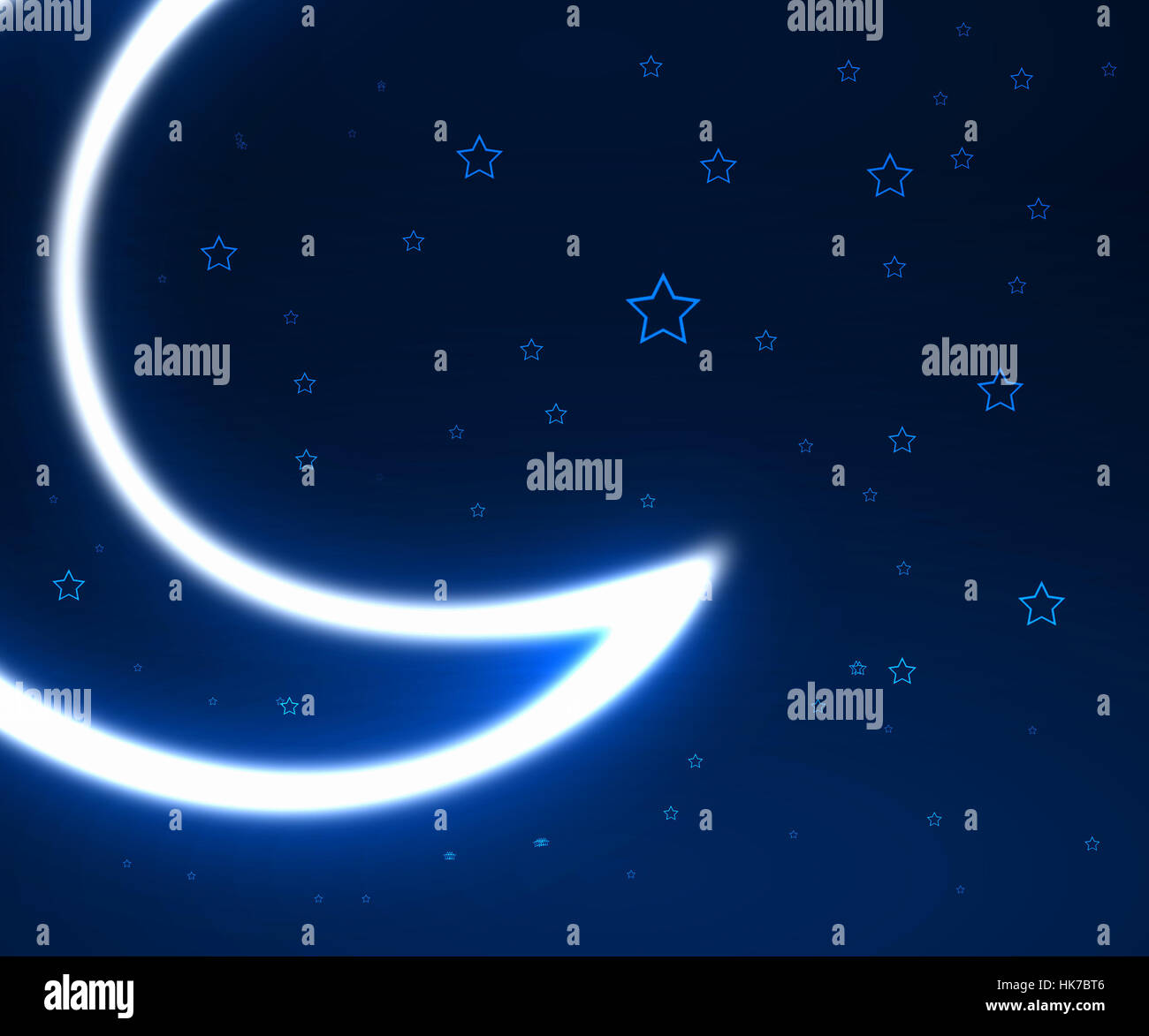 Dark blue night sky background with moon and twinkling stars Stock ...