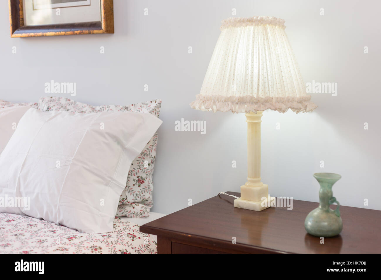 bedside-table-with-lamp-stock-photo-alamy
