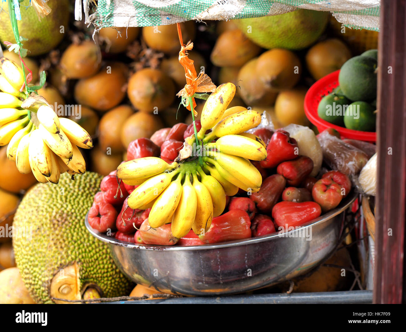 Vietnam, Mekong river delta. Boat on traditional floating market Stock Photo