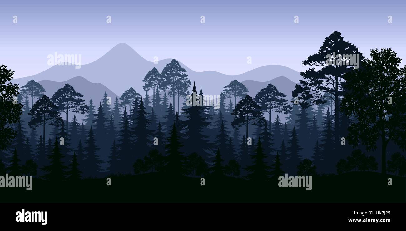 Seamless Landscape, Trees and Mountains Stock Vector