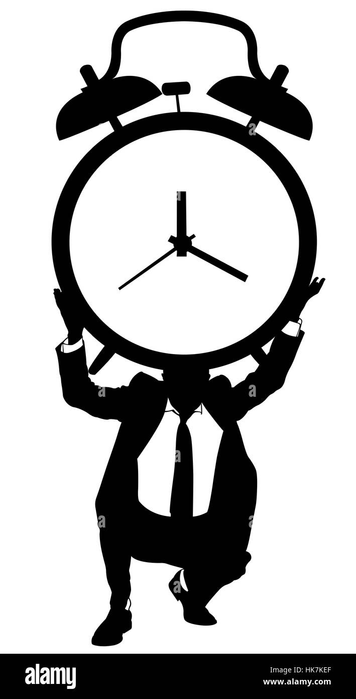 Illustration of a man holding a big clock Stock Photo