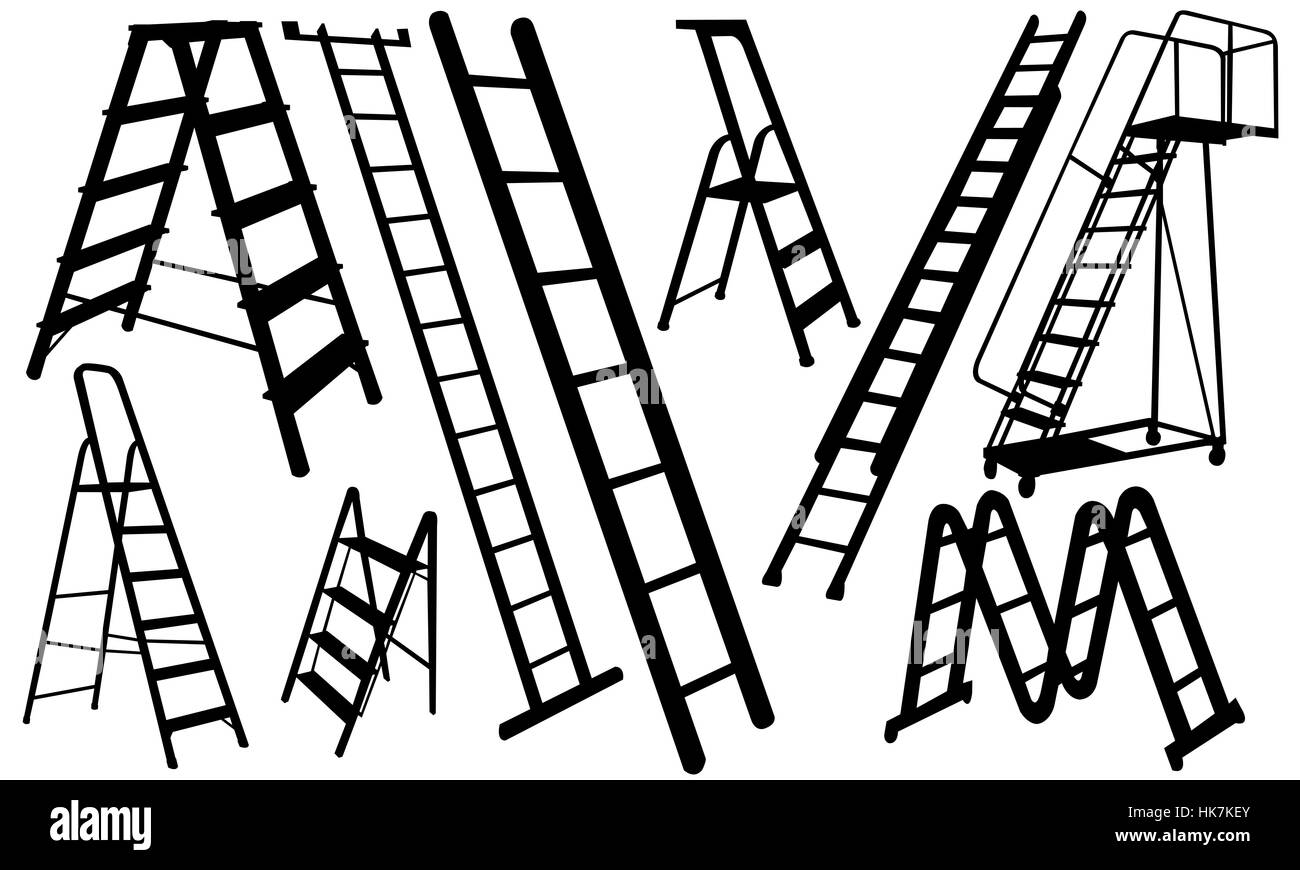 set of different ladders isolated Stock Photo