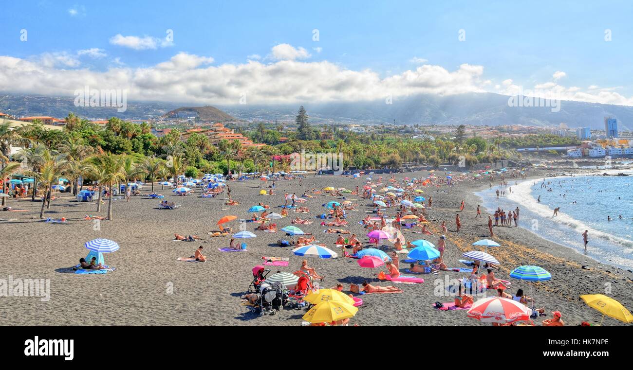 Playa Jardin beach at Puerto de la Cruz on Tenerife. Stock Photo