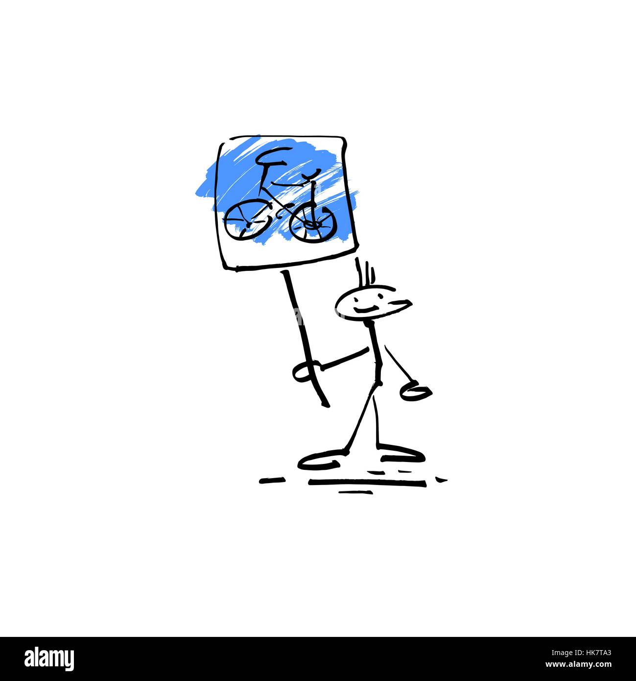 hand drawing sketch human smile stick figure bike sign Stock Vector