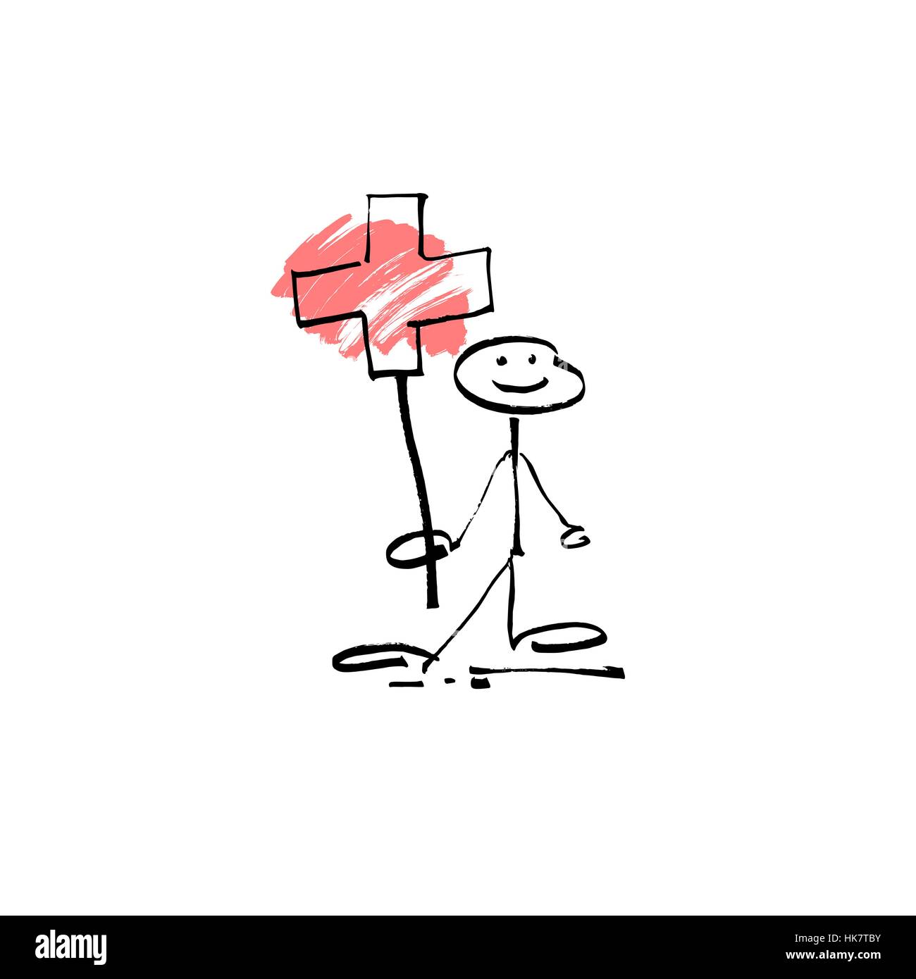 hand drawing sketch human smile stick figure cross sign Stock Vector