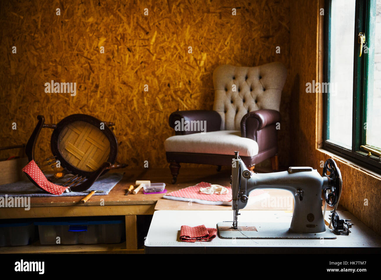 A Corner Of An Upholstery Workshop A Button Backed Chair And