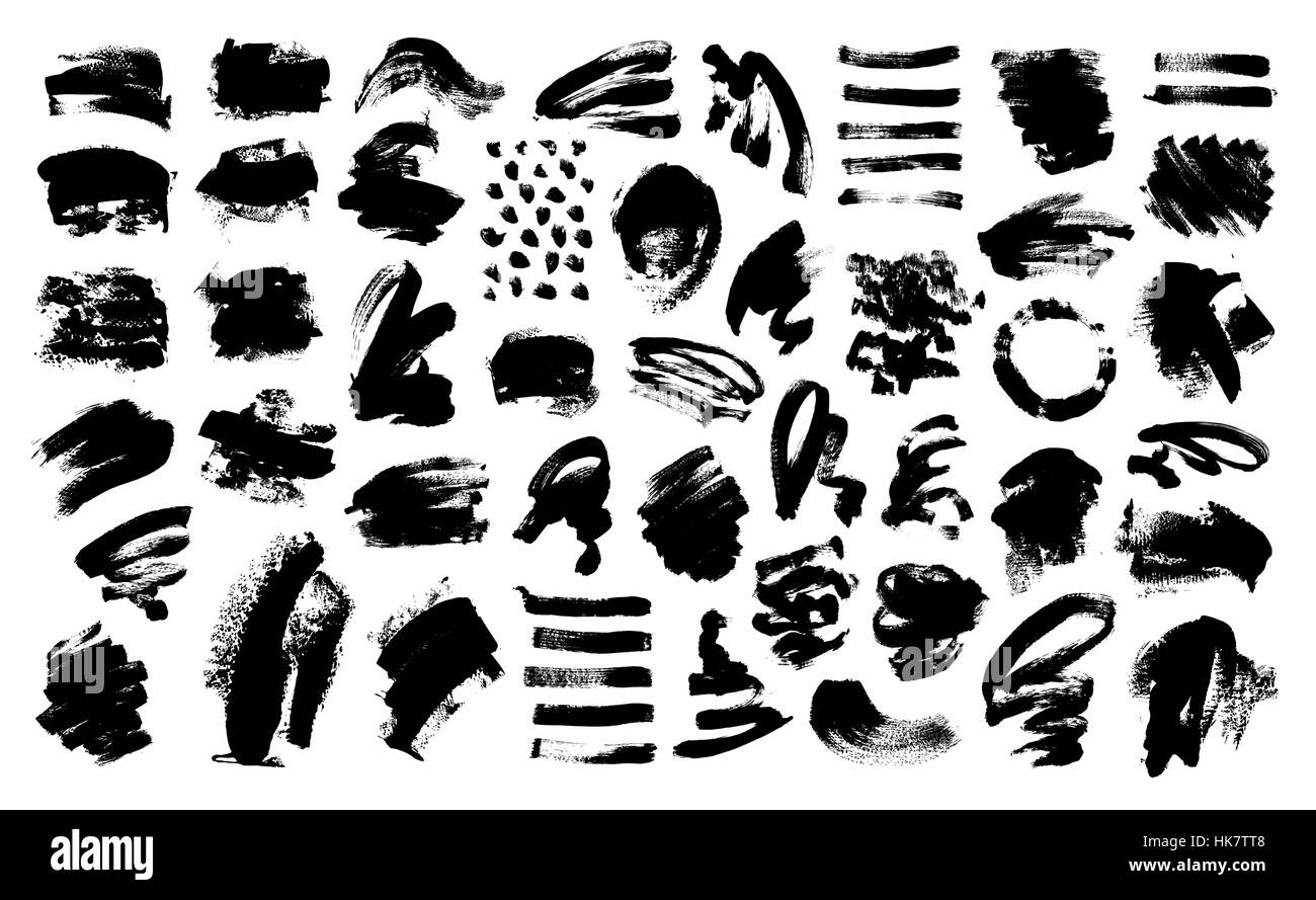 set of 53 black ink hand drawing brushes collection Stock Vector Image