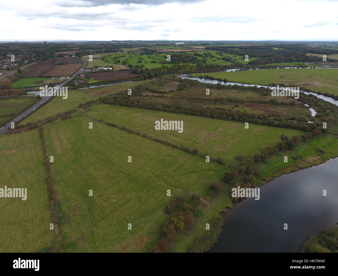 Aerial photograph of the river Weaver in Frodsham, Cheshire Stock Photo