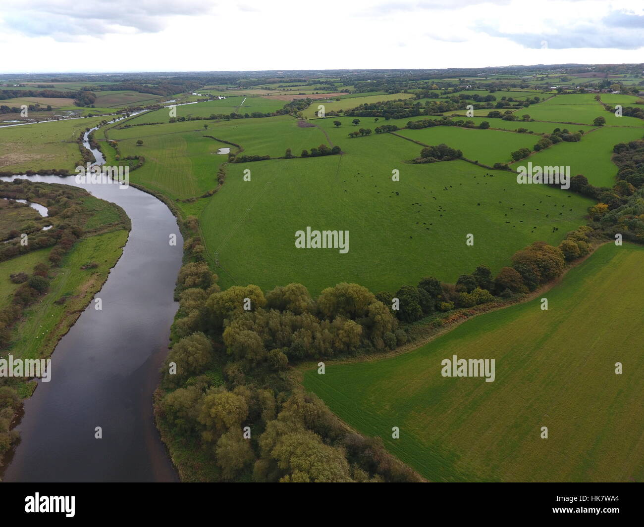 Aerial photograph of the river Weaver in Frodsham, Cheshire Stock Photo