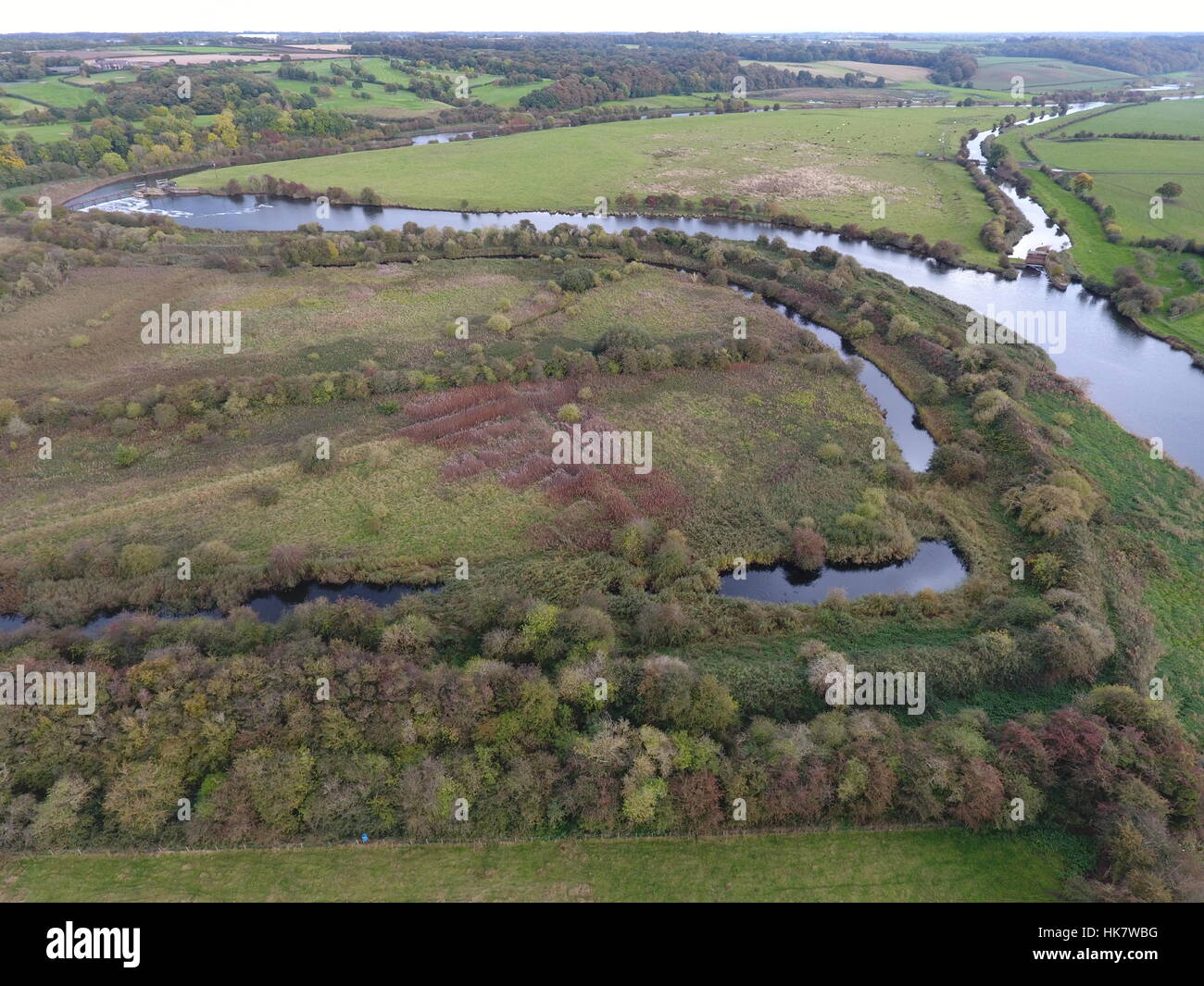 Aerial photograph of the river Weaver and its floodplain Stock Photo