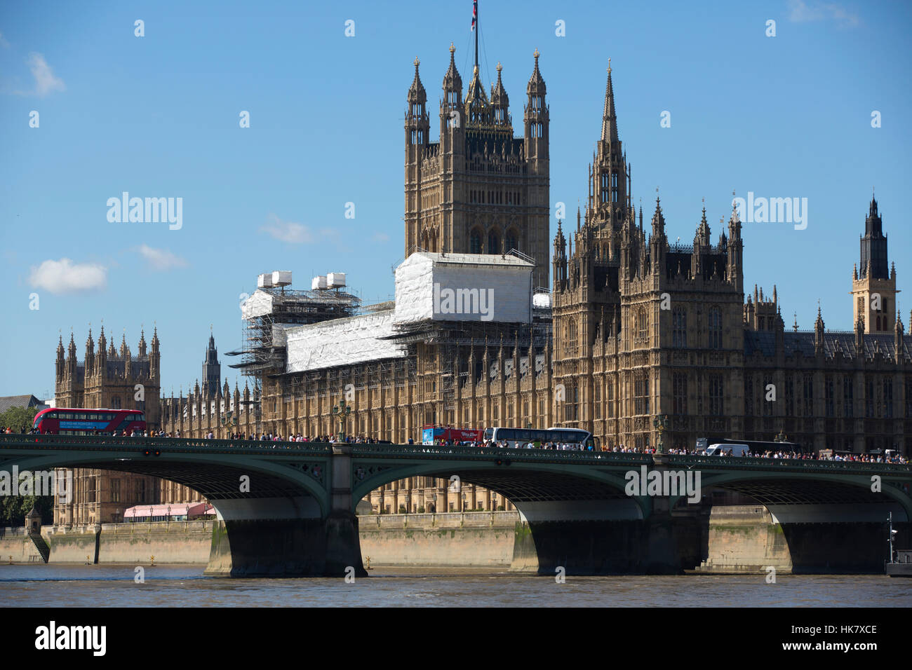 Houses of Parliament, part of the roof structure under renovation and repair work, Palace of Westminster, London, England, UK Stock Photo