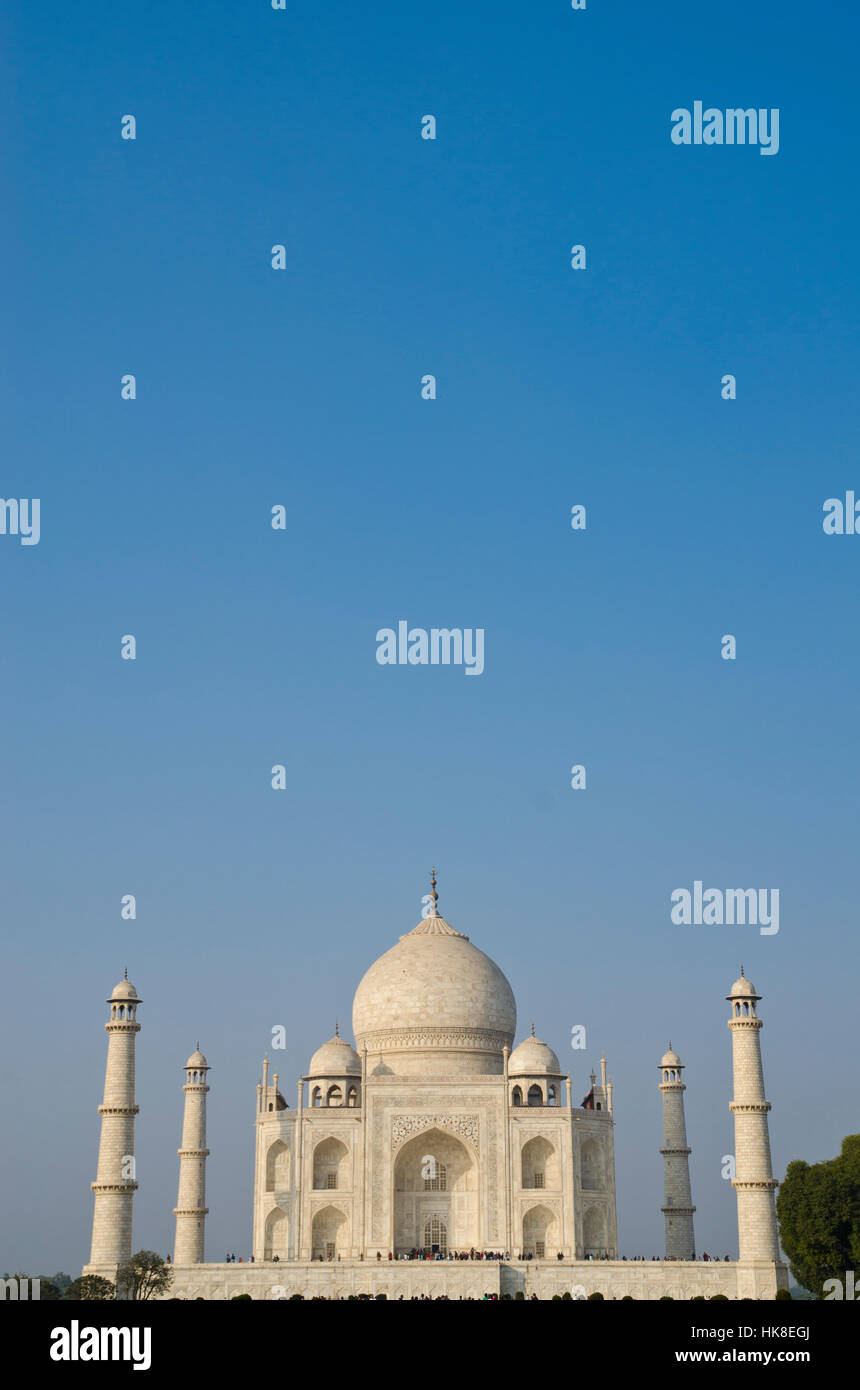 The Taj Mahal, the most beautiful building of the world, attracts thousands of tourists every day Stock Photo