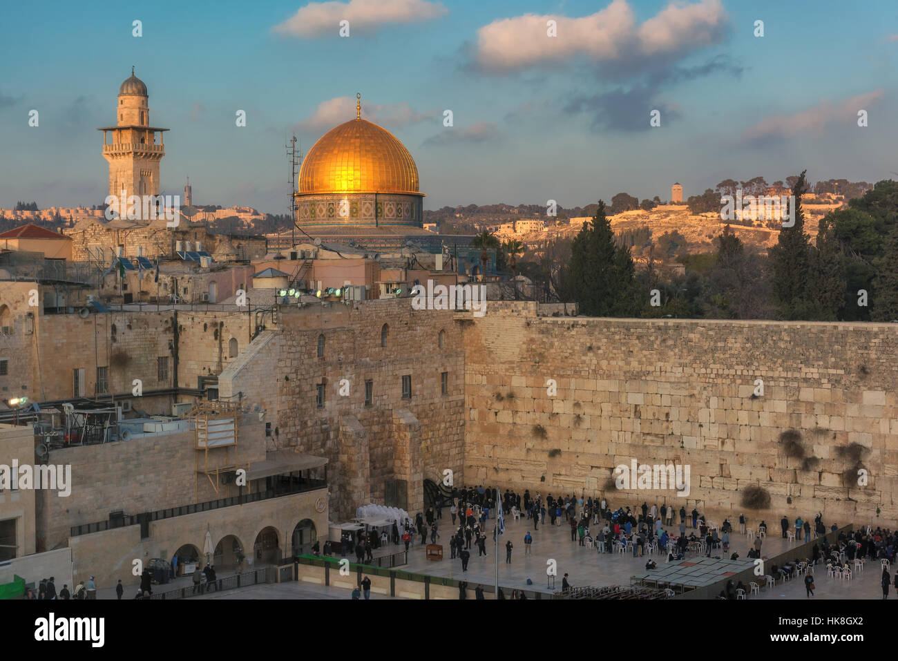 Temple Mount at Sunset in the old city of Jerusalem, Israel Stock Photo