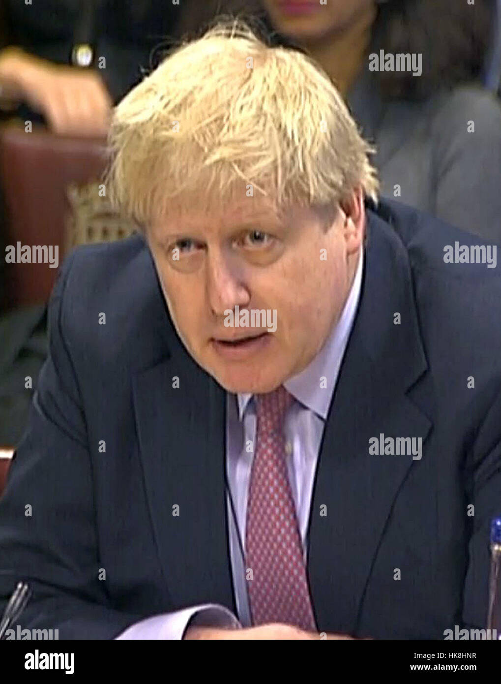 Foreign Secretary Boris Johnson gives evidence to the Lords International Relations Committee on the Middle East in the House of Lords, London. Stock Photo