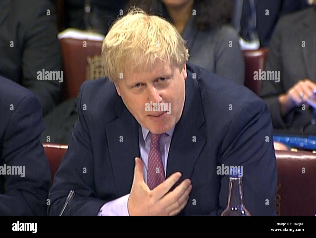 Foreign Secretary Boris Johnson gives evidence to the Lords International Relations Committee on the Middle East in the House of Lords, London. Stock Photo