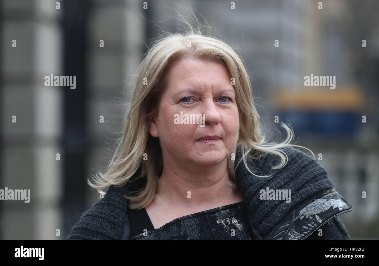 Caroline Dwyer, whose son Michael was shot dead by Bolivian state forces over an alleged coup, arrives to give evidence to the Committee on Foreign Affairs and Trade, and Defence at Leinster House in her ongoing campaign for an international inquiry into his death. Stock Photo