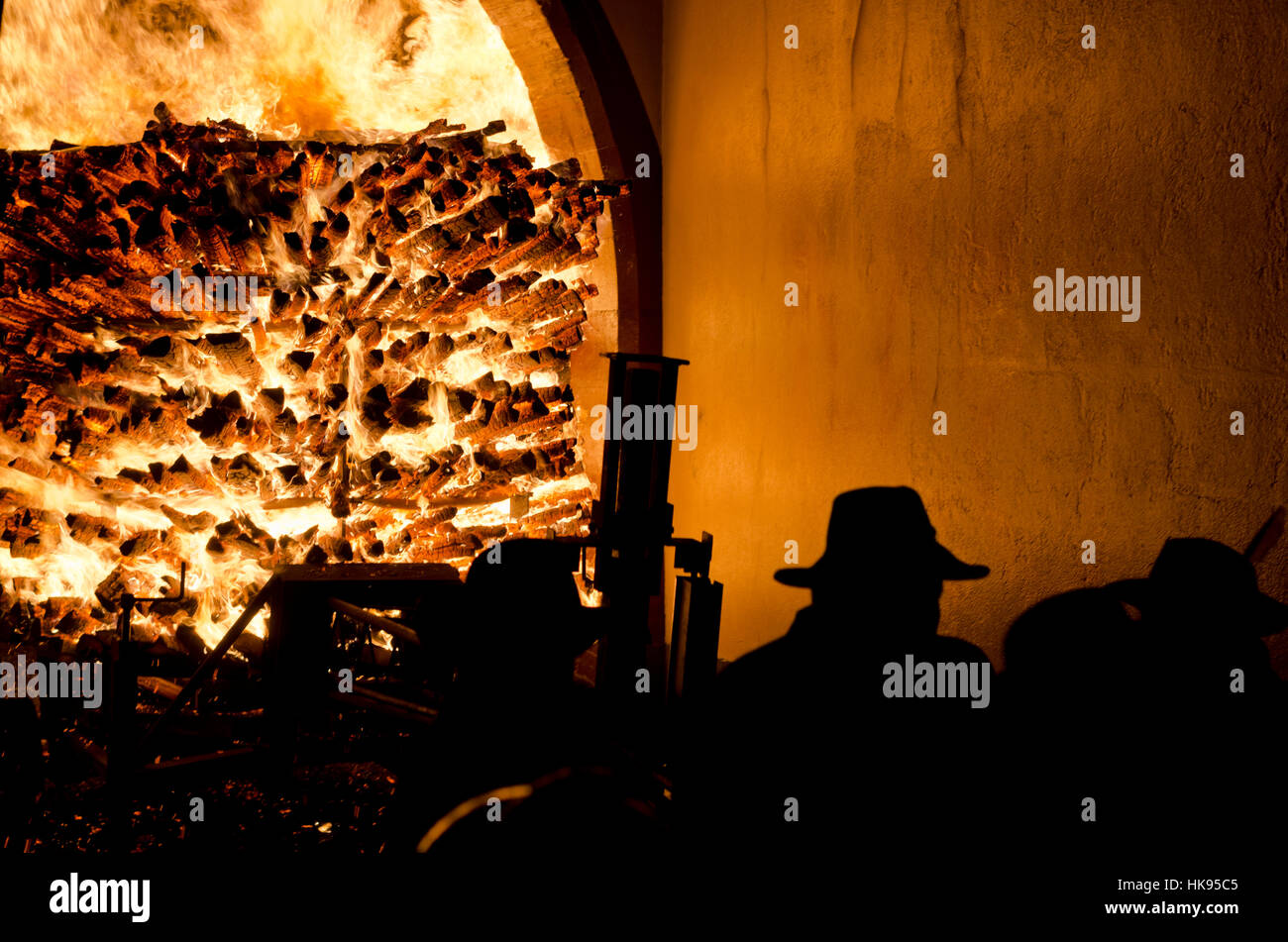 Every year at carnevale in Basel region the usualy quite town Liestal seems to be set on fire. 'Chienbäse' is the name of the spectacle, carriers load Stock Photo