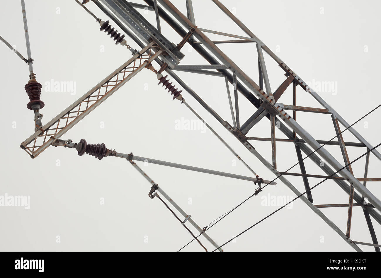 Abstract composition of railway electric wires. Stock Photo