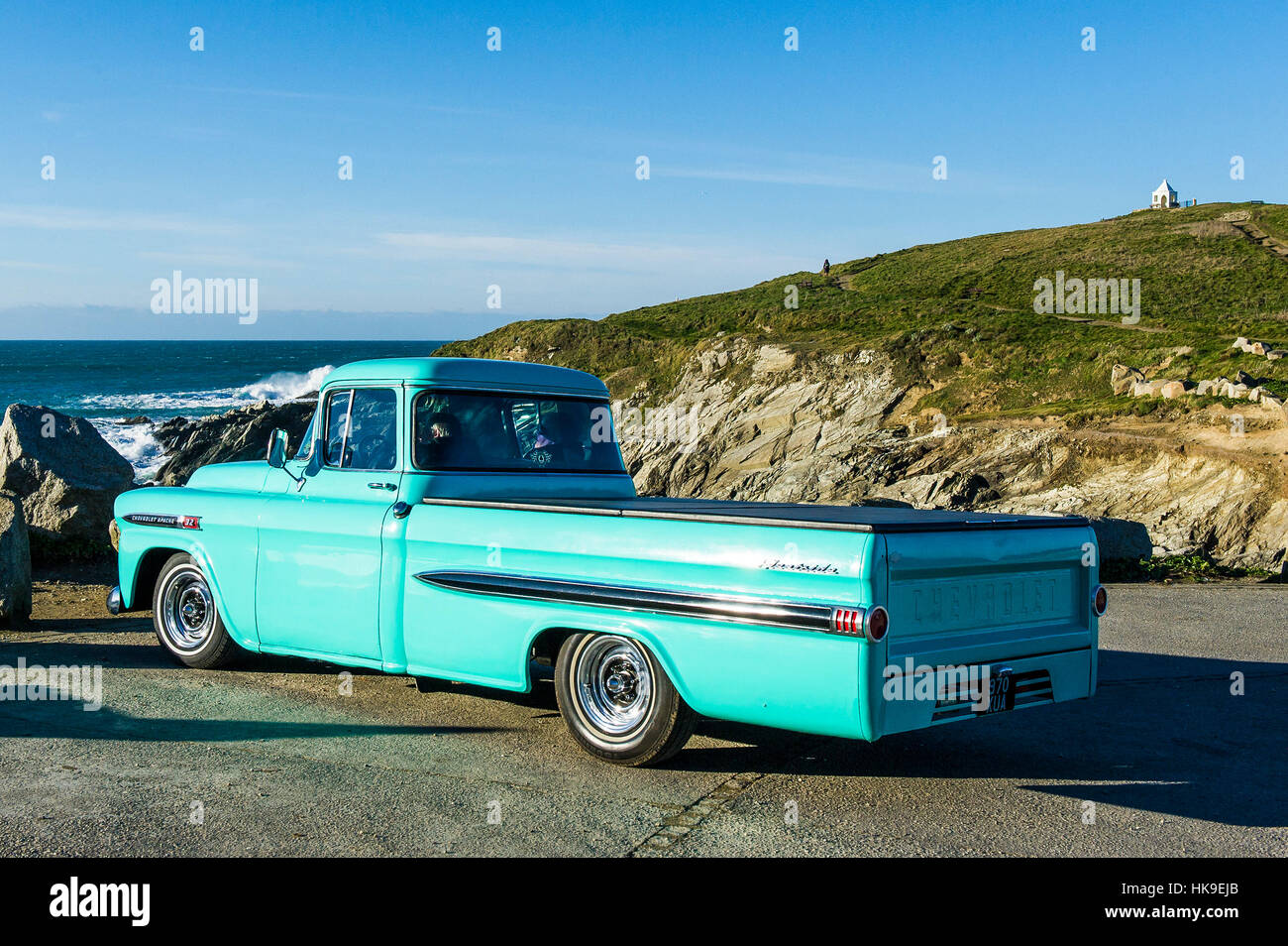 Chevrolet Apache 32 Fleetside Pickup Truck Parked Little Fistral Newquay North Cornwall England Stock Photo