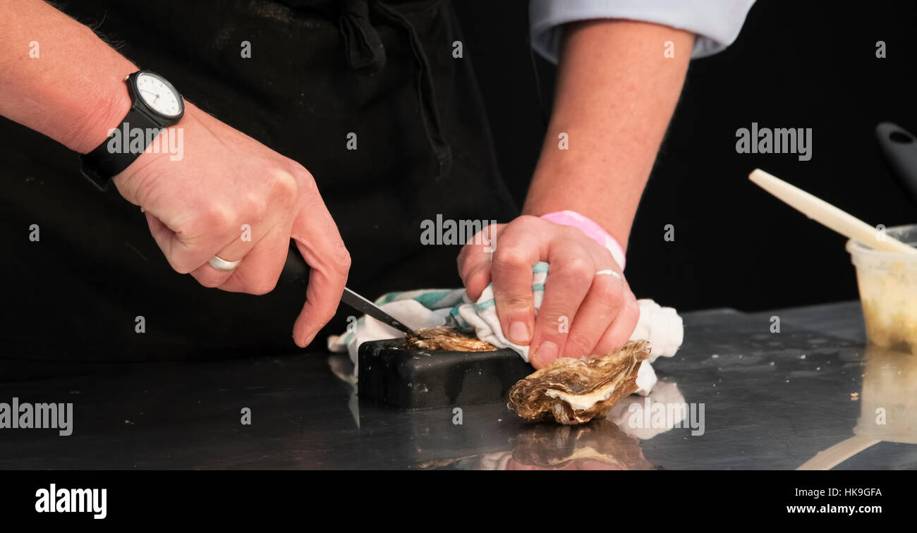 Food preparation, cooking demonstration at Best of the West Fetival in Inveraray Argyll in 2016. Stock Photo
